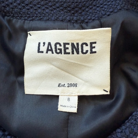 L’AGENCE Devereux Women's Navy Blue Lace-Up Bouclé Blazer Jacket Size 8 - Picture 3 of 12